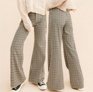 Free People NWOT Jules wide leg high waist plaid gingham pant size 6